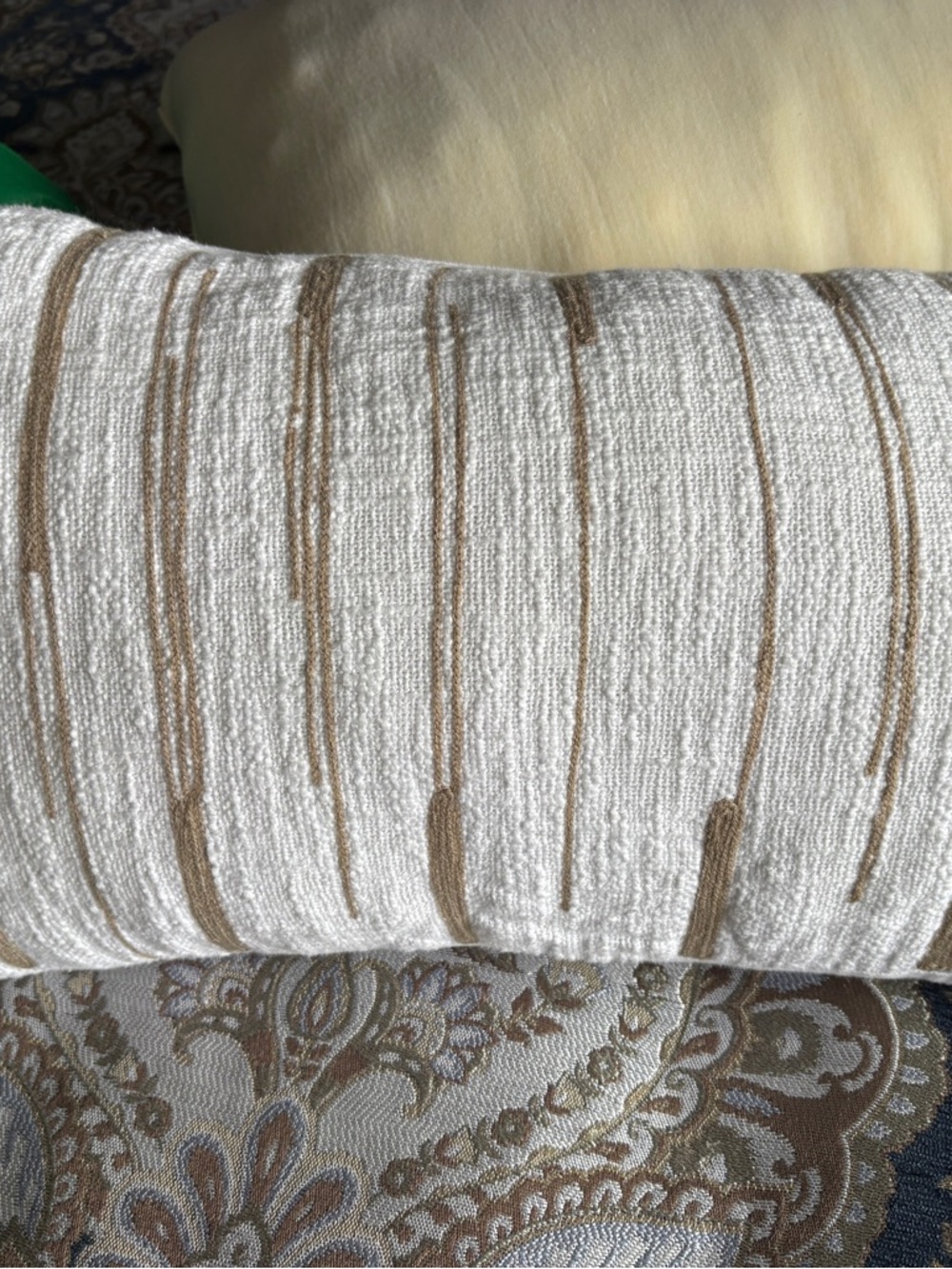 Neutral Stripe Decorative Lumbar Pillow - White and Tan